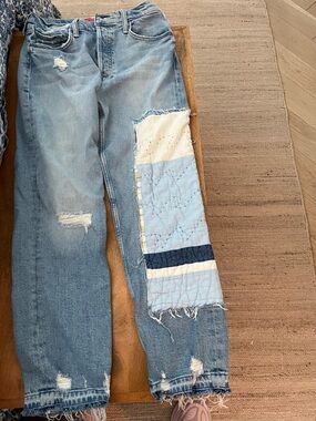 MOTHER/Carolyn Murphy Tomcat High Rise Patchwork Light Wash Jeans